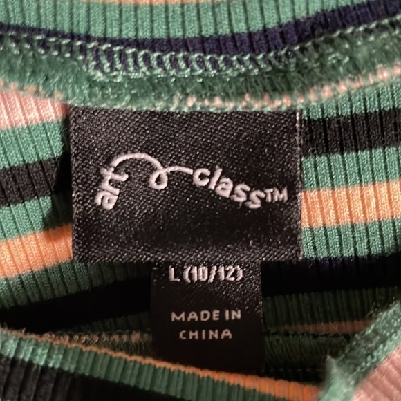 Art Class Top 90s Style Ribbed Texture Multicolor Stripes Short Sleeve Sz Large - Picture 5 of 6